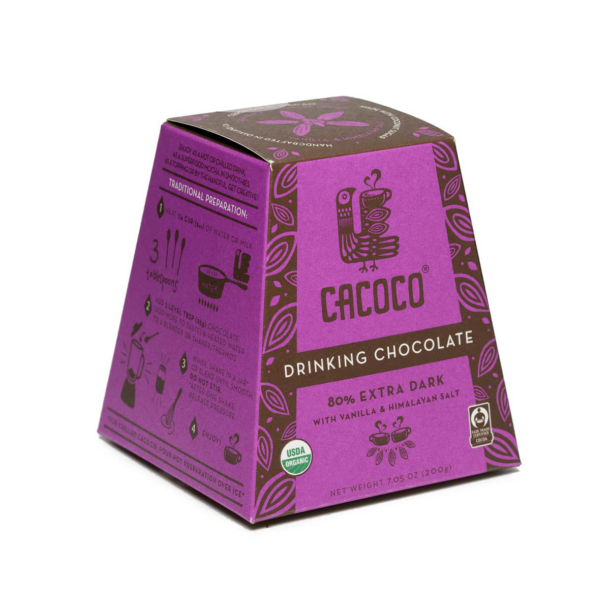 80% Extra Dark Drinking Chocolate | Coracao | Raw Living UK | Coracao 80% Extra Dark Drinking Chocolate is a Euphoric Dark Chocolate Blend highlighting the superfood benefits of Heirloom Cacao and Whole Vanilla Bean.