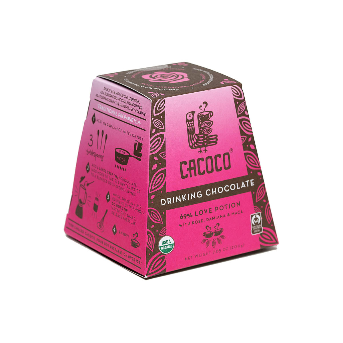 Love Potion Drinking Chocolate | Coracao | Raw Living UK | Coracao 69% Love Potion Drinking Chocolate is was created to inspire love, with Rose, Damiana &amp; Maca. The heirloom cacao is harvested from Ecuadorian farms.