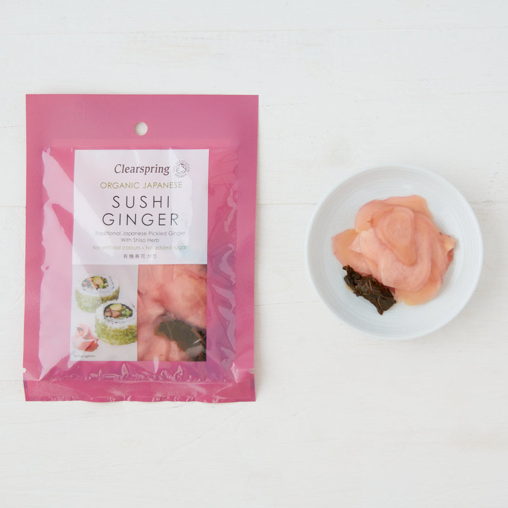 Organic Sushi Ginger (50g) | Clearspring | Raw Living UK | Clearspring Organic Sushi Ginger has a Fresh, Zesty Taste that Stimulates the Appetite & Invigorates Taste Buds - it can also be eaten straight from the pack!