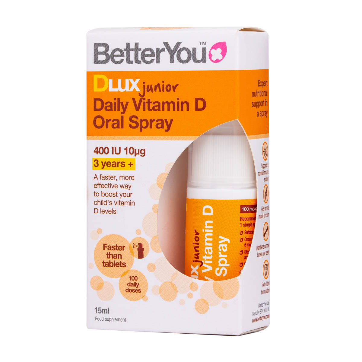 Vitamin D3 Spray Junior D-Lux 400 (15ml) | Better You | Raw Living UK | Supplements | BetterYou DLux400 Kids Oral Vitamin D3 spray by Jan de Vries is a highly effective way for your kids to get D3; it is suitable for children age 3 and over.