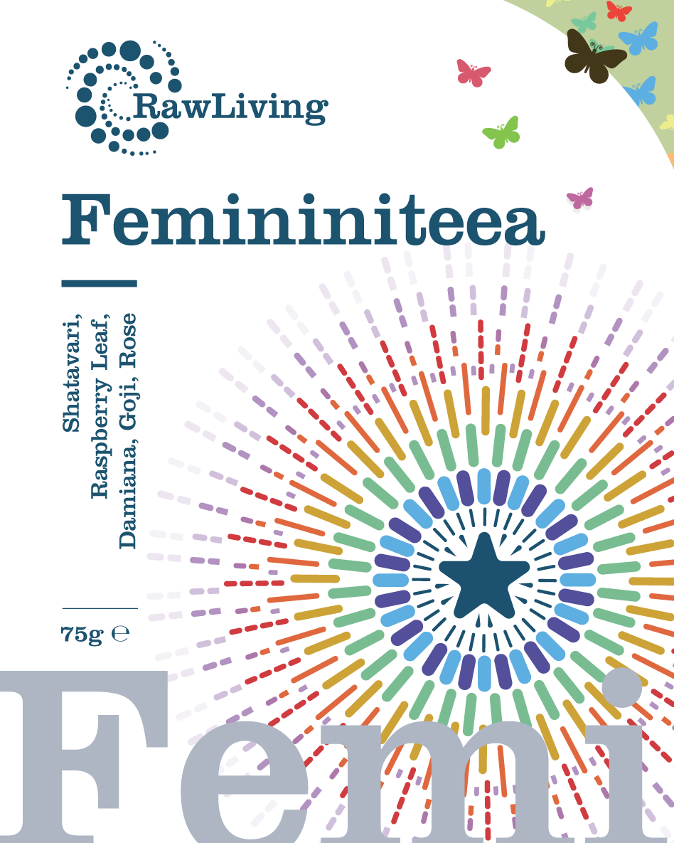 Femininiteea | A RealiTea | Raw Living UK | Loose Leaf Herbal Teas | Raw Living Femininiteea is a Premium Loose Leaf Herbal Tea made with a blend of Shatavari Root, Raspberry leaf, Damiana, Goji Berries & Whole Rosebuds.