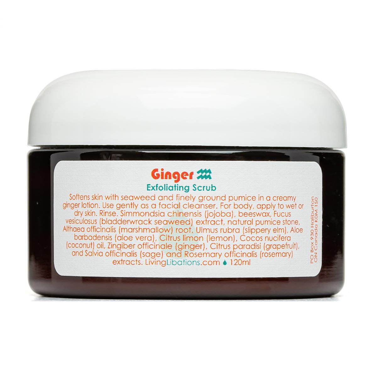 Ginger Exfoliating Scrub | Living Libations | Raw Living UK | Beauty | Skin Care | Living Libations Ginger Exfoliating Scrub (120ml) enlivens as it exfoliates from head to toe, leaving skin infused with the softening magic of Seaweed &amp; Pumice.