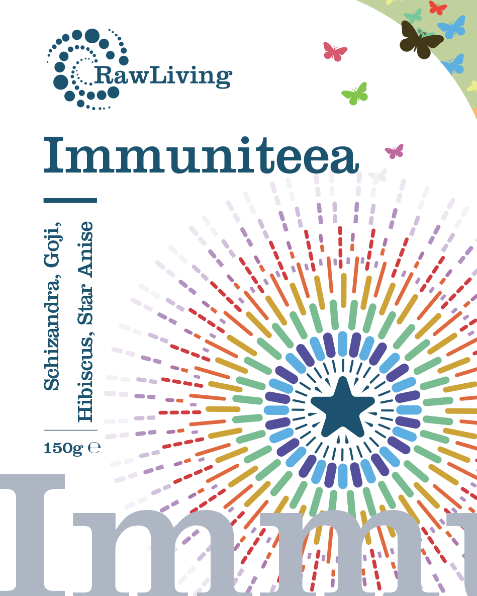 Immuniteea (150g) | A RealiTea | Raw Living UK | Loose Leaf Herbal Teas | Raw Living Immuniteea is a Premium Loose Leaf Herbal Tea made with a Shikimate-Loaded Star Anise, Chinese-Superstar Schizandra, and Delicious Goji Berries.
