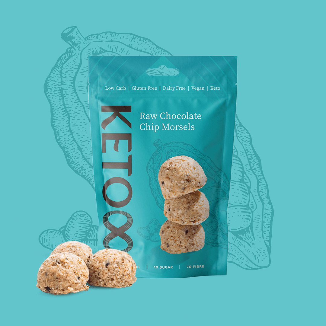Raw Chocolate Chip Morsels (120g) | 8 Foods | Raw Living UK | Eight Foods Raw Chocolate Chip Morsels are Rich, Chewy, Yet Low Carb and Keto-Friendly. Nutty Almonds blended with Vanilla, Sea Salt &amp; Hunks of Dark Chocolate.