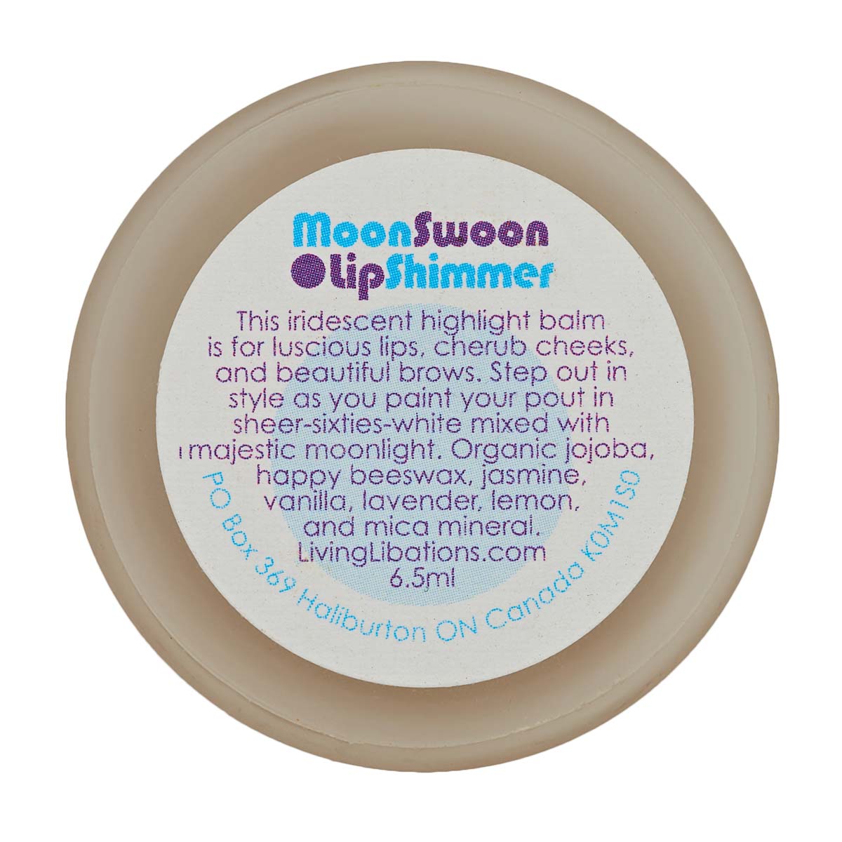 Moon Swoon Lip Shimmer Balm | Living Libations | Raw Living UK | Beauty | Skin Care | Living Libations Moon Swoon Lip Shimmer: a Vegan &amp; Natural Lip Balm made with Organic Jojoba, Beeswax, Jasmine, Vanilla, Lavender, Lemon &amp; Mica.