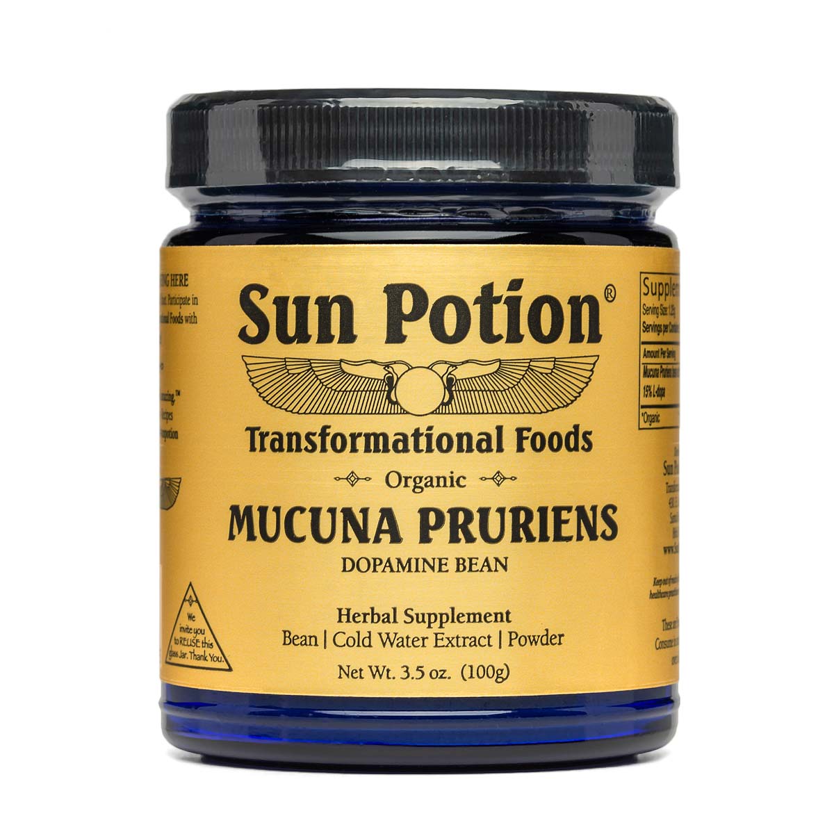 Mucuna Pruriens Powder | Sun Potion | Raw Living UK | Tonic Herbs | Sun Potion Mucuna Pruriens: known as the Dopamine Bean. This Superior Extract Powder from Sun Potion contains 15% L-DOPA, which is a precursor to Dopamine.