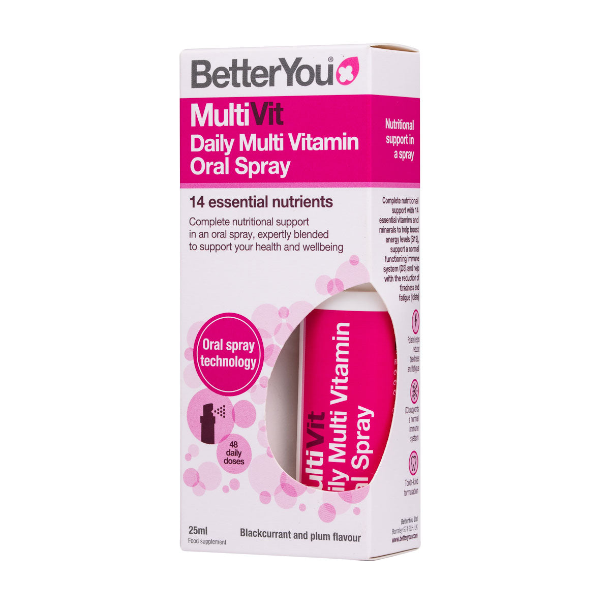 Multivitamin Oral Spray Vegan (25ml) | Better You | Raw Living UK | Supplements | BetterYou Multivitamin Oral Spray deliver 14 essential nutrients to your bloodstream:  B12, D3, Folic Acid, Selenium, B1, B2, K1, B7, Iodine, B5, B6, A, B3 &amp; C.