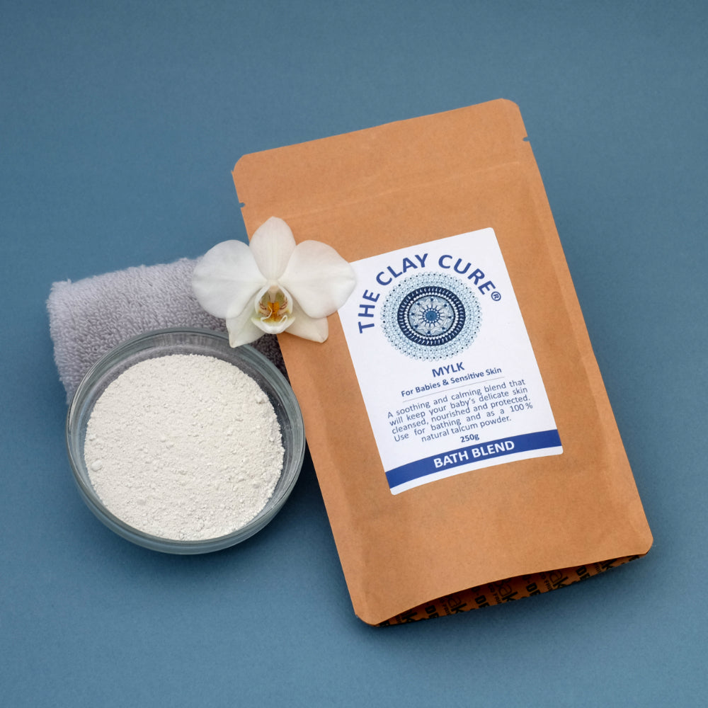 Mylk Bath Blend (250g) | The Clay Cure | Raw Living UK | The Clay Cure Mylk Bath Blend is for babies &amp; sensitive skin. Free from allergens, chemical irritants &amp; artificial fragrances, with gentle cleansing properties.