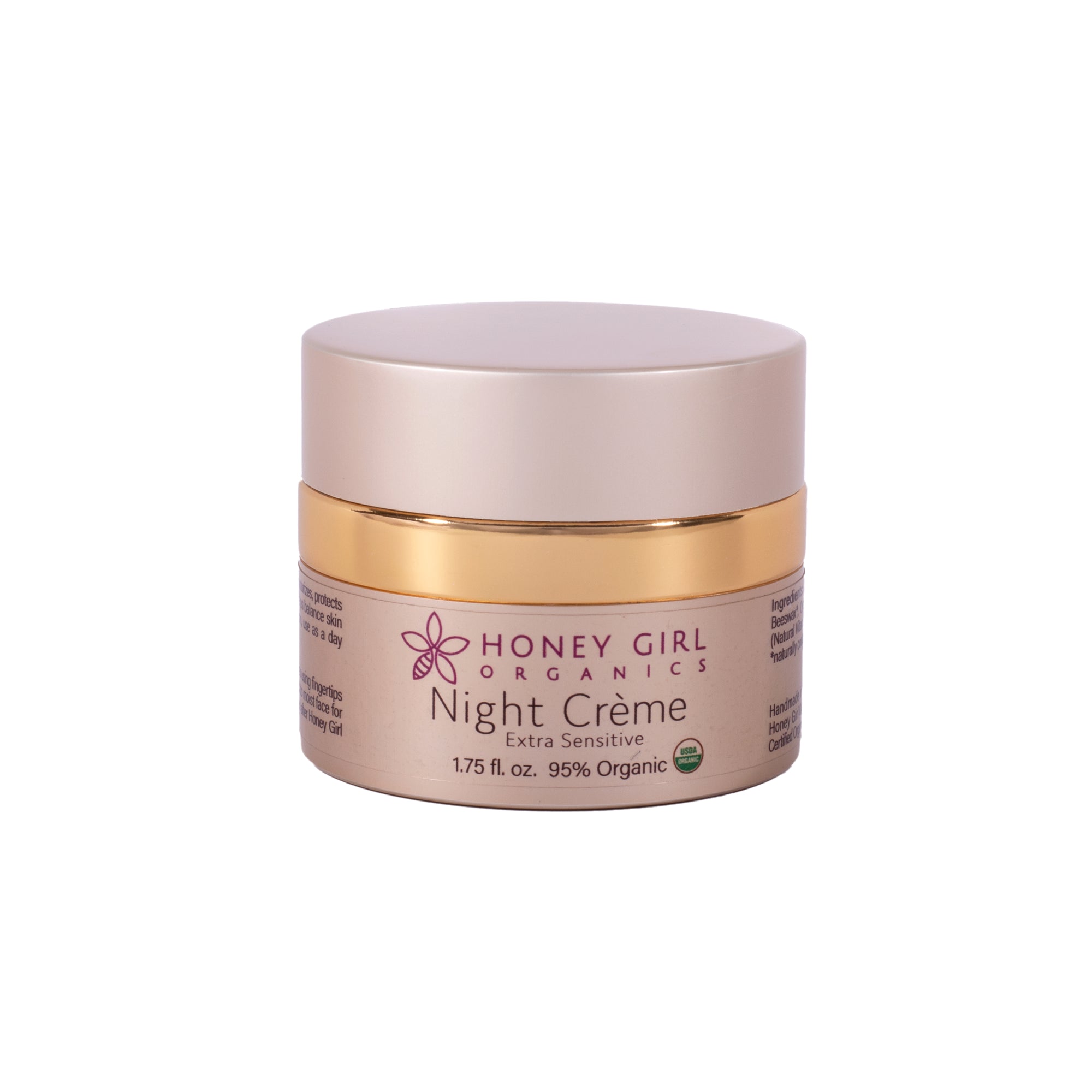 Night Cream Extra Sensitive 1.75oz | Honey Girl | Raw Living UK | Honey Girl Organics Night Cream (Sensitive): Hydrate and Nourish your skin while you sleep. This luxury cream deeply Moisturises, Nourishes, Tones & Protects.