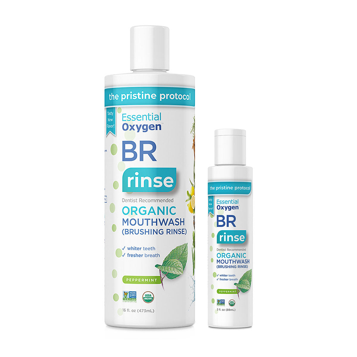 Peppermint Brushing Rinse | Essential Oxygen | Raw Living UK | Tooth Care | Essential Oxygen Peppermint Brushing Rinse: the first step of The Pristine Protocol for your healthiest and brightest smile. Whitening &amp; Freshening.