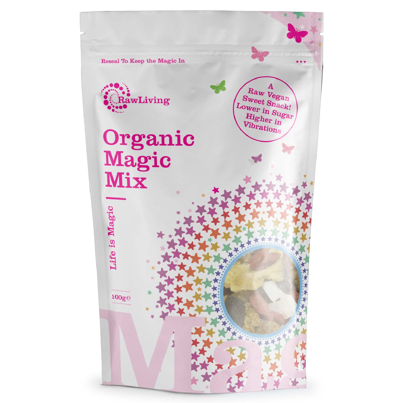 Organic Magic Mix | Raw Living UK | Raw Foods | Raw Snacks | Super Foods | Raw Living Organic Magic Mix is a delicious Raw Vegan Snack. Made with a combination of Goji Berries, Mulberries, Yacon Root, Coconut Chips & Chocolate Buttons.