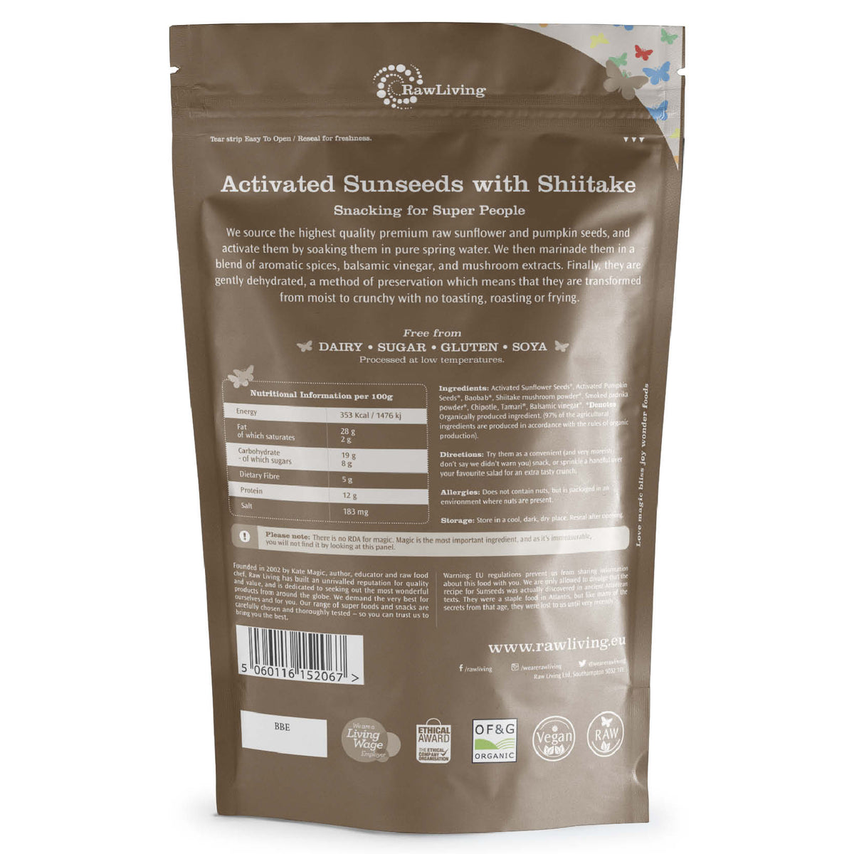 Activated Sunseeds with Shiitake | Raw Living UK | Raw Foods | Nuts &amp; Seeds | Mushroom Products | Raw Living Activated Sunseeds with Shiitake: our Sunseeds are a Raw, Dairy-Free, Sugar-Free Snack. Sunflower &amp; Pumpkin Seeds marinaded with Shiitake &amp; Spices.