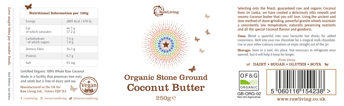 Stoneground Organic Raw Coconut Butter | Raw Living UK | Raw Foods | Raw Living Organic Stoneground Raw Coconut Butter is Silky-Smooth &amp; Creamy. It is made using a selection of the finest Raw &amp; Organic Coconuts from Sri Lanka.