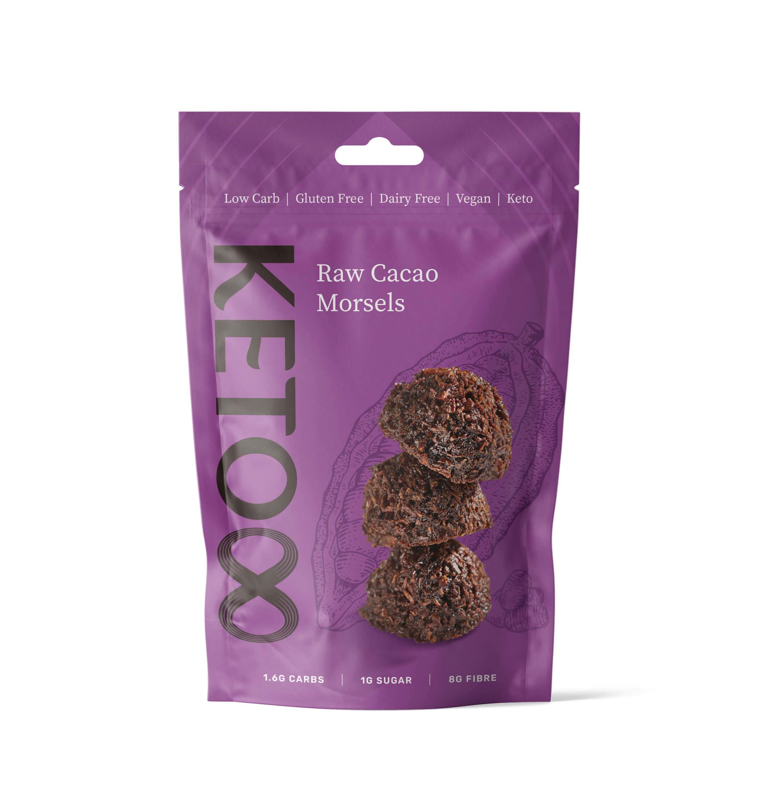 Raw Cacao Morsels (120g) | 8 Foods | Raw Living UK | Eight Foods Raw Cacao Morsels are Rich, Chewy, Yet Low Carb and Keto-Friendly. These Coconut-Based Morsels are also blended with a hint of Vanilla and Sea Salt.