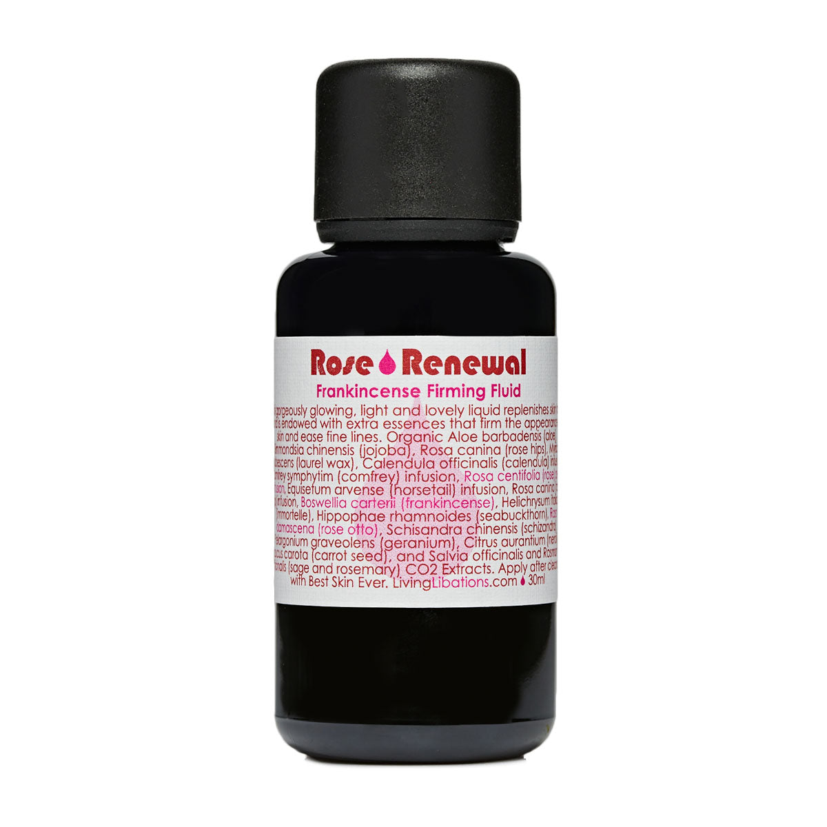 Rose Renewal Frankincense Firming Fluid | Living Libations | Raw Living UK | Beauty | Skin Care | Living Libations Rose Renewal Frankincense Firming Fluid (30, 50ml): Natural, Vegan & perfectly nourishes & tones the Face, Scar Tissue & Fine Lines.