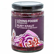 Organic Beetroot Ruby Kraut Sauerkraut | Loving Foods | Raw Living UK | Ferments | Raw Foods | Loving Foods Ruby Sauerkraut: Organic High Quality Unpasteurised Beetroot & Red Cabbage Sauerkraut. Full of probiotics & good bacteria for optimum gut health.