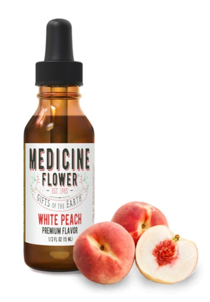 White Peach Flavour Premium Extract | Medicine Flower | Raw Living UK | Raw Foods | Medicine Flower White Peach Flavour Premium Extract (1/2oz) is pure, potent &amp; natural. Amazing taste, with no alcohol or artificial preservatives.