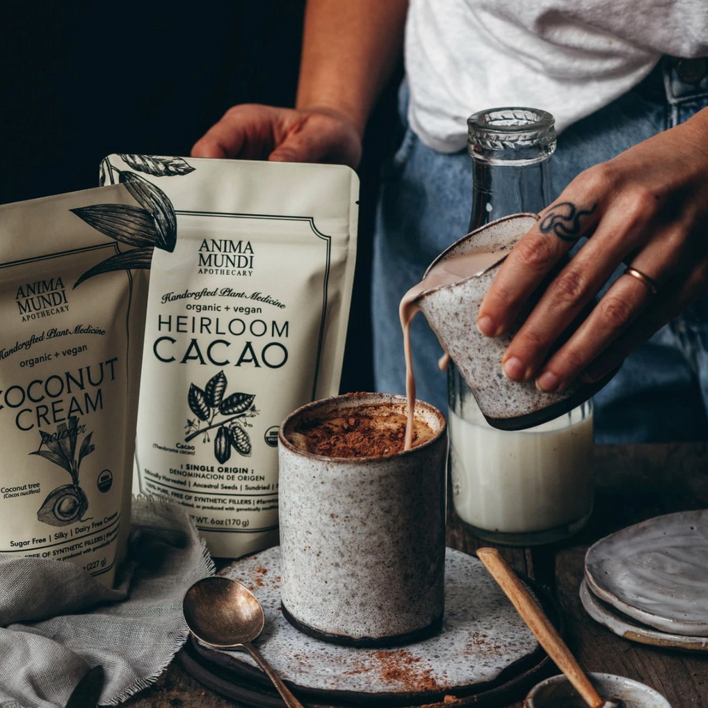 Heirloom Cacao Powder (6oz) | Anima Mundi Herbals | Raw Living UK | Raw Foods | Super Foods | Anima Mundi's Heirloom Cacao Powder is High Quality & Organic. This Cacao comes from Peru & it is packed with Anti-Oxidants, Iron, Magnesium & Bliss Chemicals!