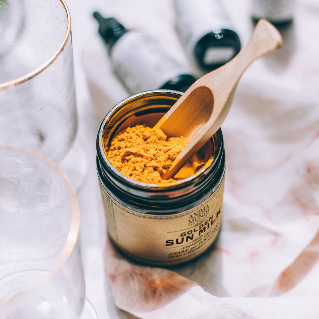 Golden Sun Milk (5oz) | Anima Mundi | Raw Living UK | Herbs & Tonic Herbs | Anima Mundi's Golden Sun Milk contains Turmeric and the Chai spices, alongside activating plants, such as powerhouses Maca and Cordyceps, and Nootropic, Mucuna.