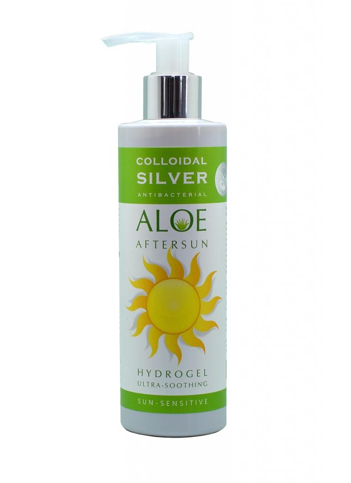 Silver &amp; Aloe Aftersun | Colloidal Silver | Raw Living UK | Nature&#39;s Greatest Secret Colloidal Silver &amp; Aloe Vera Aftersun Hydrogel (250ml) for potent anti-bacterial, yet also soothing gel to soothe skin after sunburn.