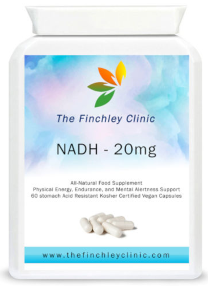 NADH Capsules (60 Cap) | The Finchley Clinic | Raw Living UK | The Finchley Clinic&#39;s High Strength NADH (Nicotinamide Adenine Dinucleotide Hydride), also known as Coenzyme 1, is a very versatile and important nutrient.