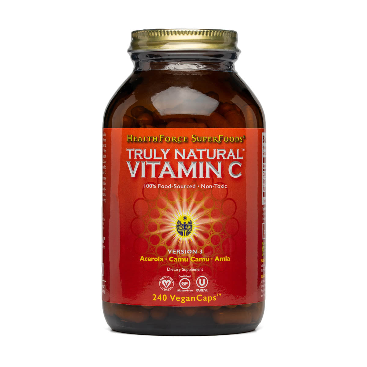 Vitamin C Capsules | Health Force | Raw Living UK | Supplements | HealthForce Truly Natural Vitamin C (240 Caps/180g) provides natural, highly bioavailable Vitamin C, using Camu Camu Berry, Amla berry &amp; Acerola Cherry.