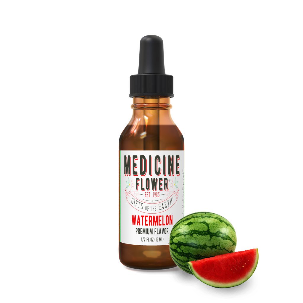 Watermelon Flavour Premium Extract | Medicine Flower | Raw Living UK | Raw Foods | Medicine Flower Watermelon Flavour Premium Extract (1/2oz) is pure, potent & natural. Amazing taste, with no alcohol or artificial preservatives.