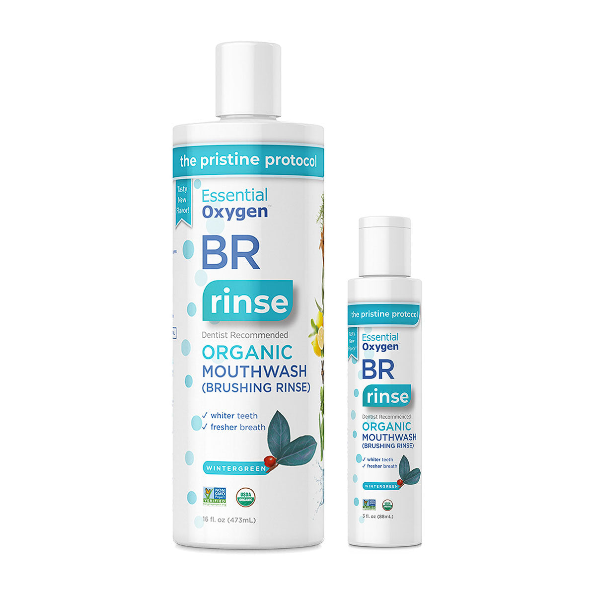 Wintergreen Brushing Rinse | Essential Oxygen | Raw Living UK | Tooth Care | Essential Oxygen Wintergreen Brushing Rinse: the first step of The Pristine Protocol for your healthiest and brightest smile. Whitening &amp; Freshening.