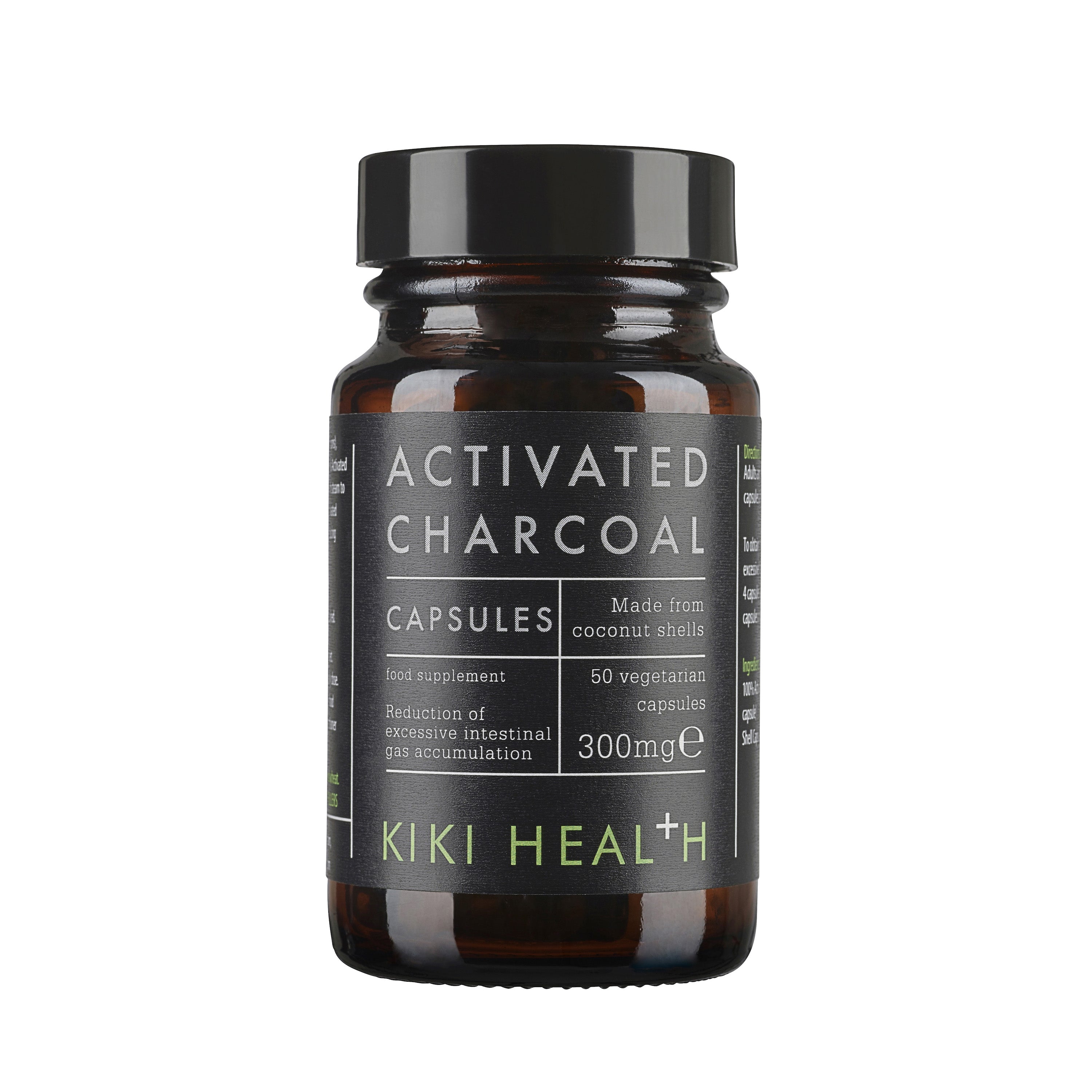 Activated Charcoal Capsules | Kiki Health | Raw Living UK | Supplements | Kiki Health Activated Charcoal Capsules (50 x 300mg) a high-quality, pure carbon supplement. Absorbs gasses & particles in the digestive tract. Whitens teeth.
