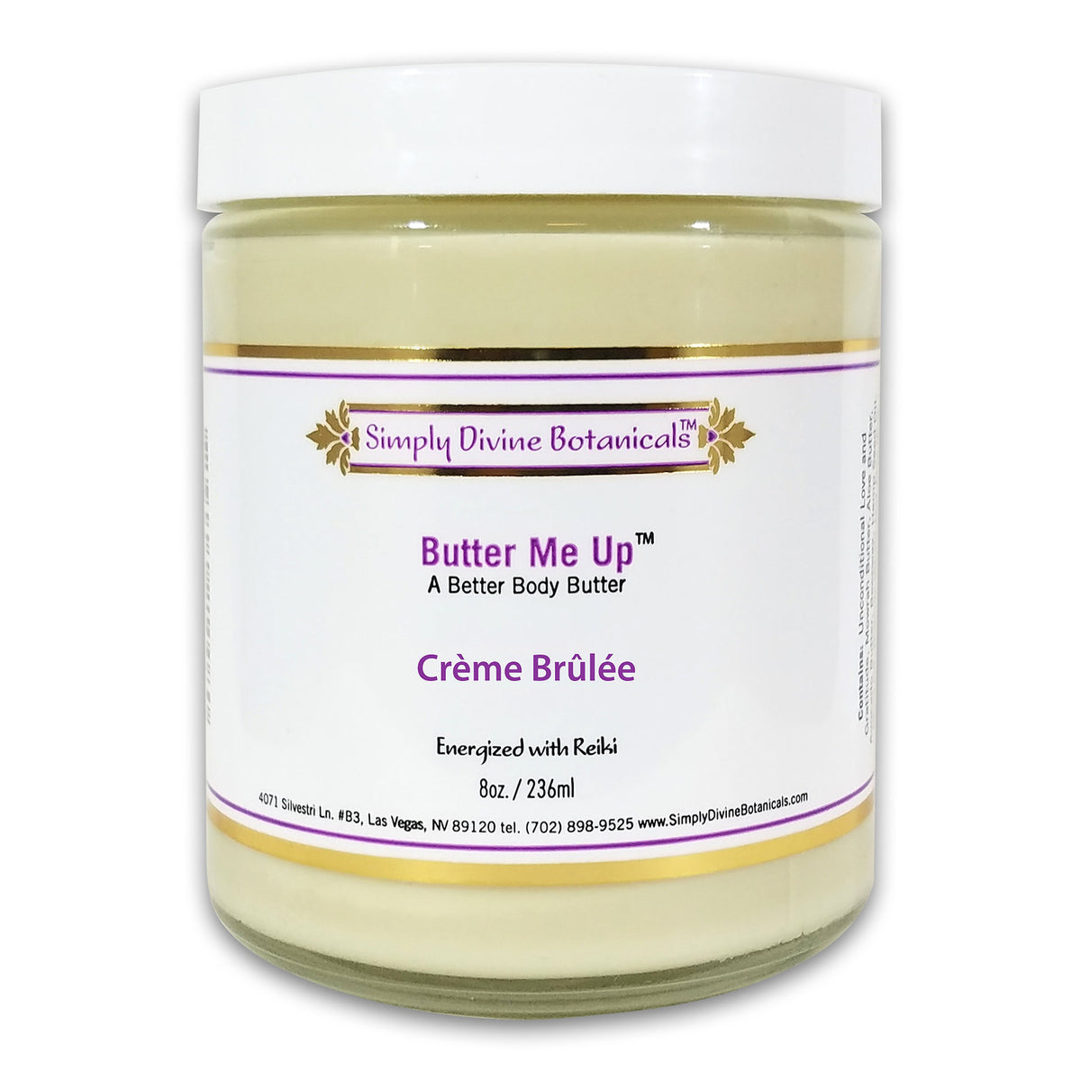 Butter Me Up CREME BRULEE 8oz | Simply Divine | Raw Living UK | Simply Divine Botanicals Natural Body Butter is a Smooth &amp; Thick Butter Moisturiser for Lush Skin, with Aloe &amp; Avocado Butters, Shea &amp; Essentials Oils.