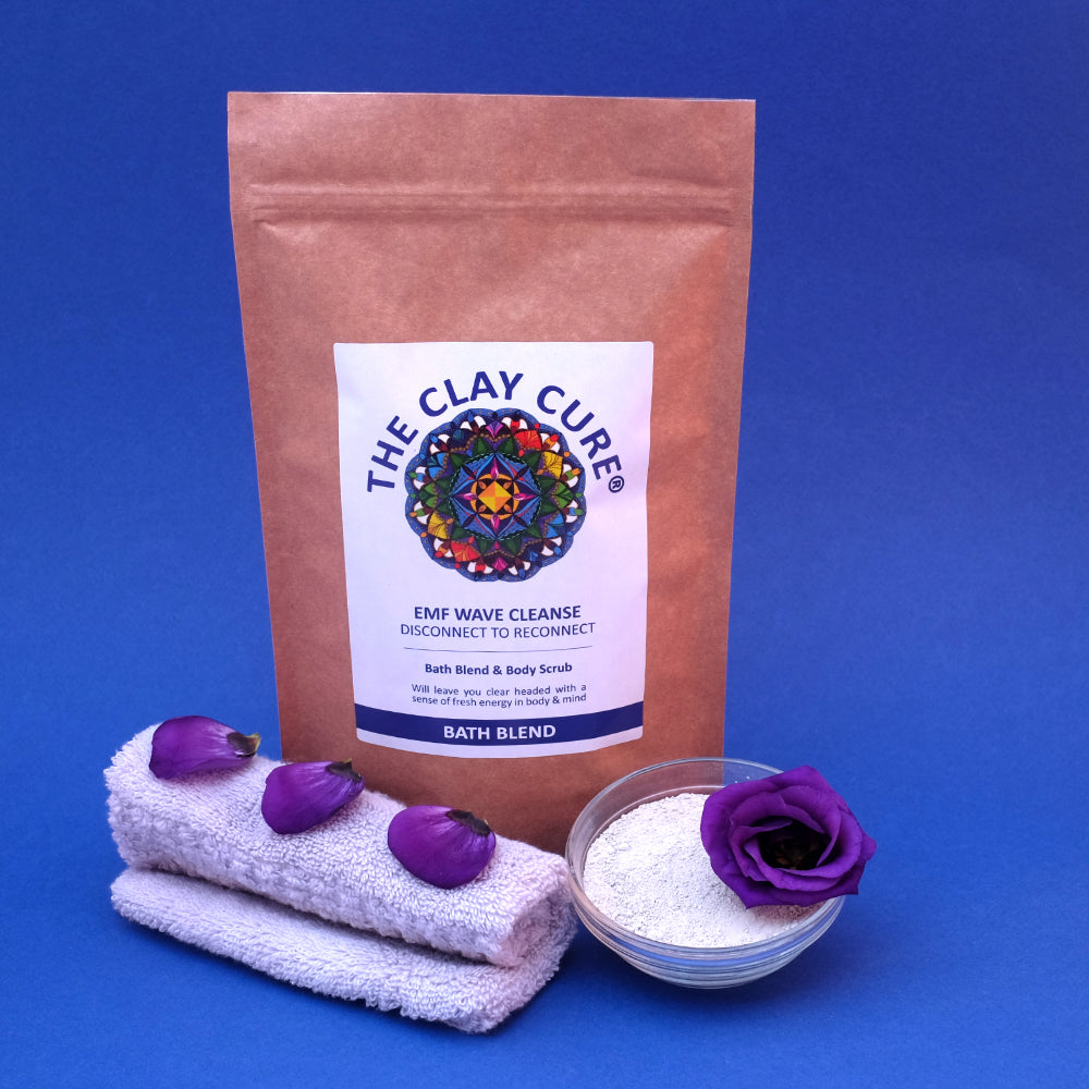 EMF Wave Cleanse Bath Soak 450g | The Clay Cure | Raw Living | The Clay Cure EMF Wave Cleanse Bath Soak contains Superfine Green Montmorillonite, Zeolite Clinoptilolite, and pure, naturally mined Epsom Salts.