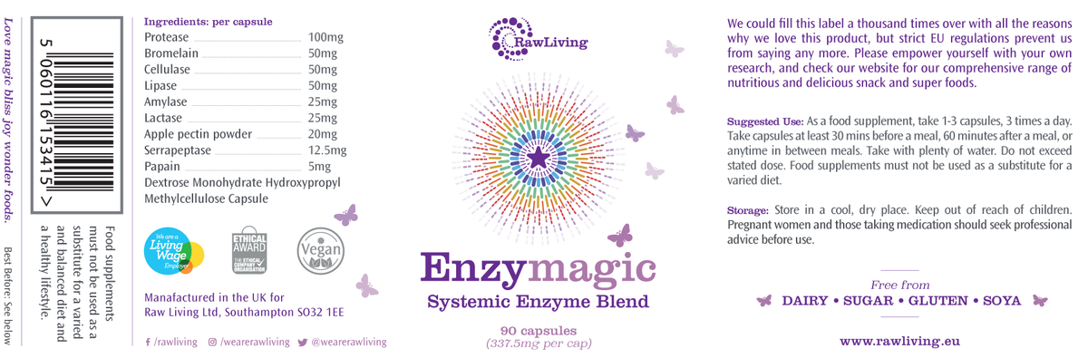 Enzymagic Systemic Enzymes | Raw Living UK | Supplements | Raw Living Enzymagic Systemic Enzymes. A quality supplement, made with a range of Enzymes to support a healthy lifestyle. Suitable for Vegetarians &amp; Vegans.