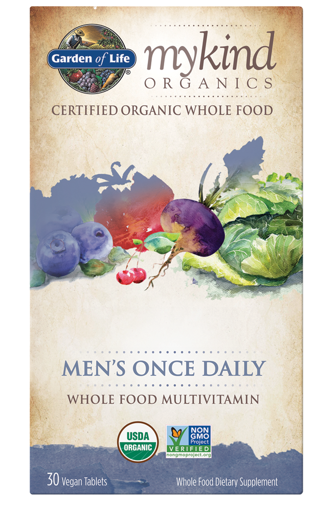 myKind Vegan Organic Men&#39;s Once Daily Tablets | Garden of Life | Raw Living UK | Supplements | Multi Vitamins | myKind Organics Men’s Multi is a real-food supplement - 30+ organic fruits, vegetables &amp; herbs - making them rich in plant-derived phytochemicals &amp; cofactors.