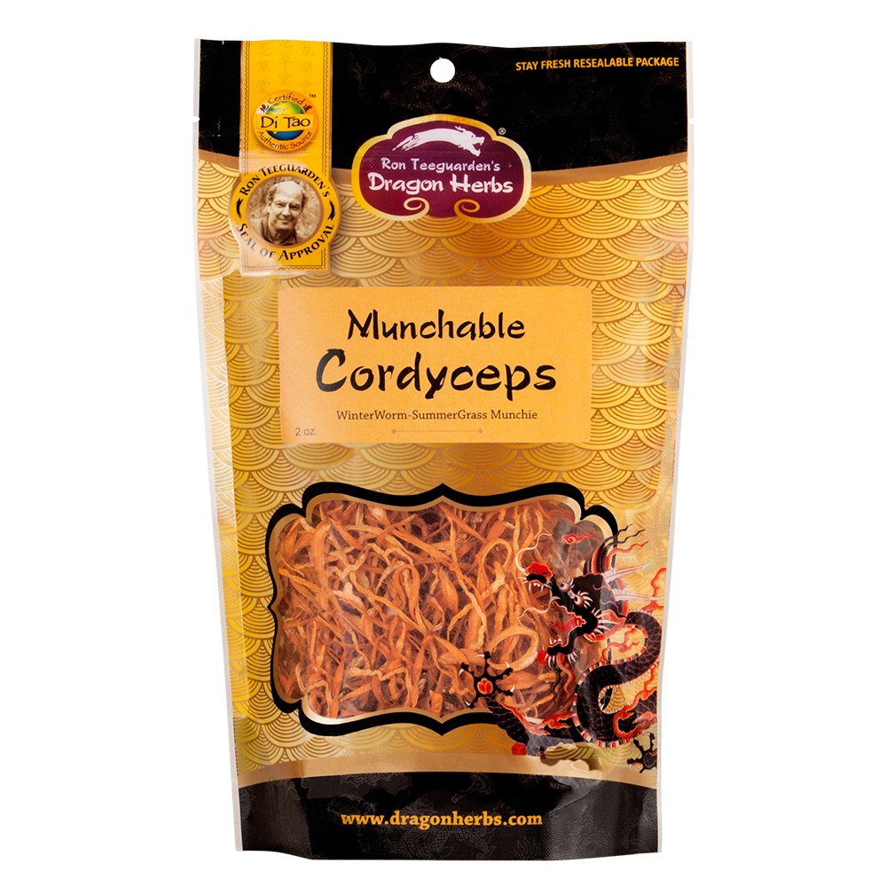 Munchable Cordyceps | Dragon Herbs | Raw Living UK | Tonic Herbs | Mushrooms | Dragon Herbs Munchables Cordyceps snack is 100% vegetarian, though it was once a silkworm. In many ways it is superior to wild &amp; cultured cordyceps.