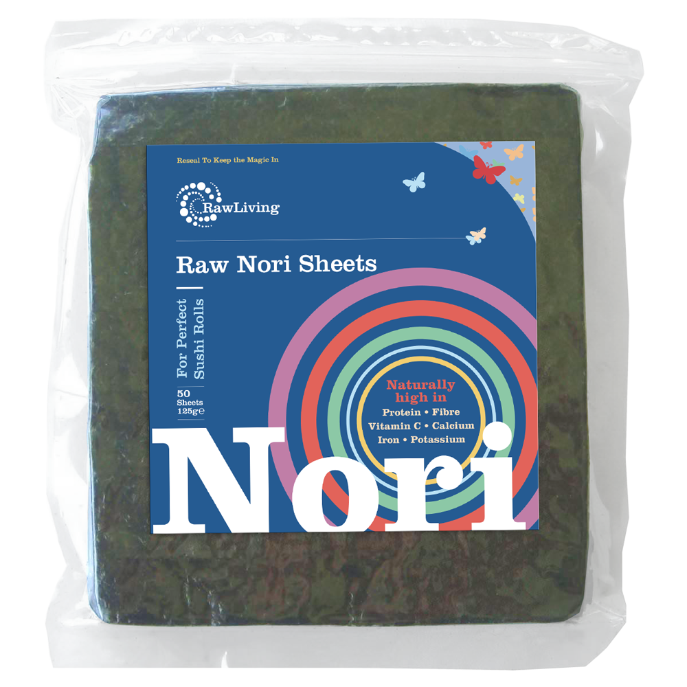 Nori Sheets (Real Raw) | Raw Living UK | Sea Vegetables | Raw Foods | Raw Living Real Raw Nori Sheets: Raw Nori is 50% protein (by weight), full of vitamins & minerals. Use for a range of culinary delights, including Sushi Rolls.