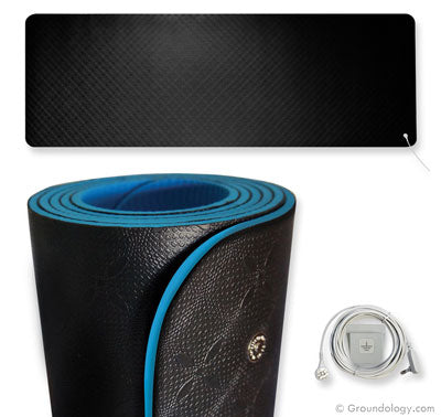 Grounding Yoga and Fitness Mat | Groundology | Raw Living UK | Groundology Grounding Yoga &amp; Fitness Mat is 100% PVC-free and Latex-free. Ground while you stretch! Anti-slip surface, and measures 61cm x 183cm (2ft x 6ft).